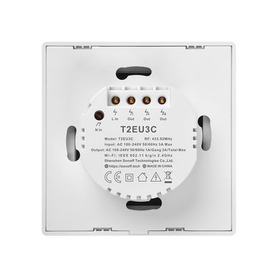 SONOFF TX Series WiFi Wall Switches T2/EU/3 Gang/White Білий