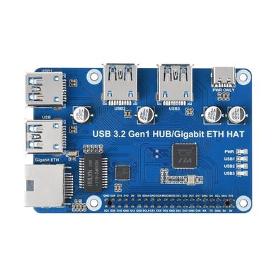 Плата расширения Raspberry Pi USB 3.2 Gen1 HUB Gigabit ETH HAT (20472)