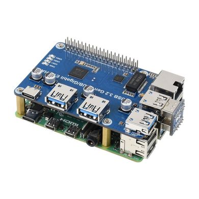 Плата расширения Raspberry Pi USB 3.2 Gen1 HUB Gigabit ETH HAT (20472)