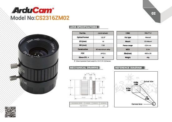 Arducam CS-Mount Lens for Raspberry Pi HQ Camera
