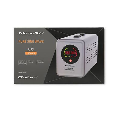 ДБЖ з правильною синусоїдою Qoltec Pure Sine Wave UPS | 500VA | 350W | Grey