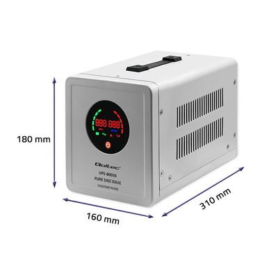 ДБЖ з правильною синусоїдою Qoltec Pure Sine Wave UPS | 800VA | 560W | constant phase | Grey