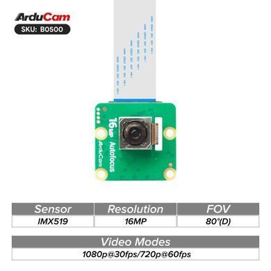 Arducam IMX519 PDAF&CDAF Autofocus Camera Module for Raspberry Pi, NVIDIA&reg; Jetson Orin Series