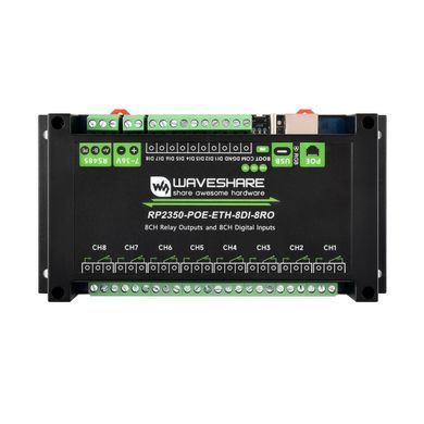 Промышленный 8-канальный релейный модуль RP2350 с PoE и 8 цифровыми входами