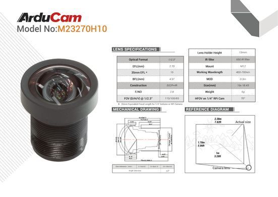 Arducam 100 Degree Low distortion 1/2.3" M12 Lens
